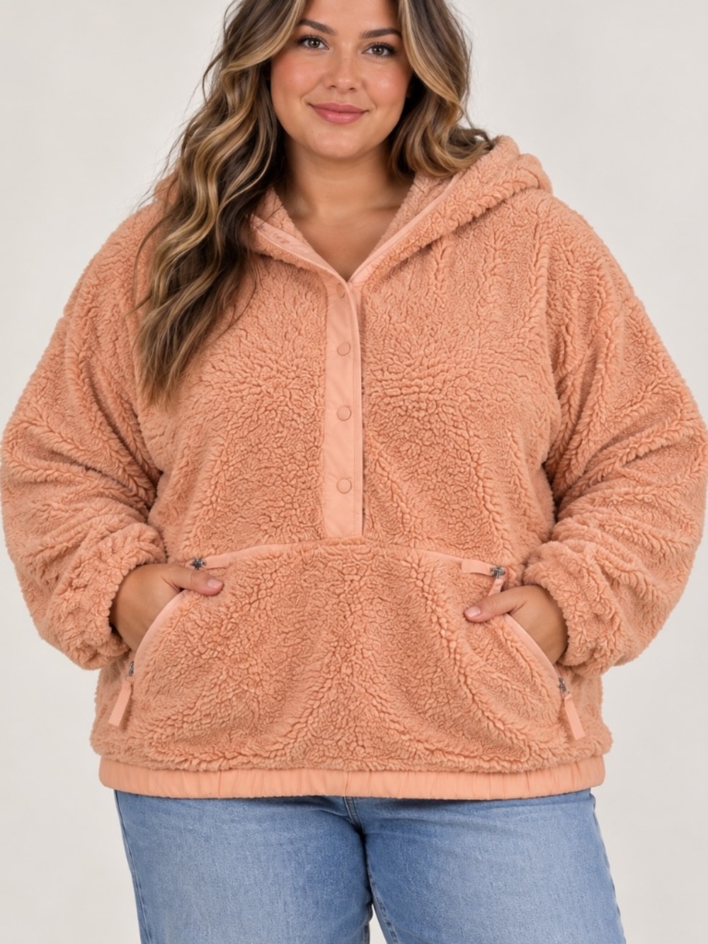 Eddie Bauer Fleece Hoodie Womens Size XL Peach Casual Comfy Cabin Fall